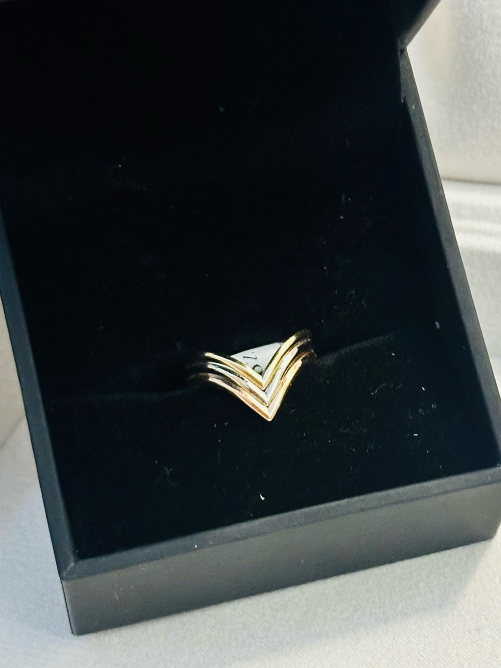 14K Solid Tri-Gold Chevron Stackable Ring - Women Jewelry